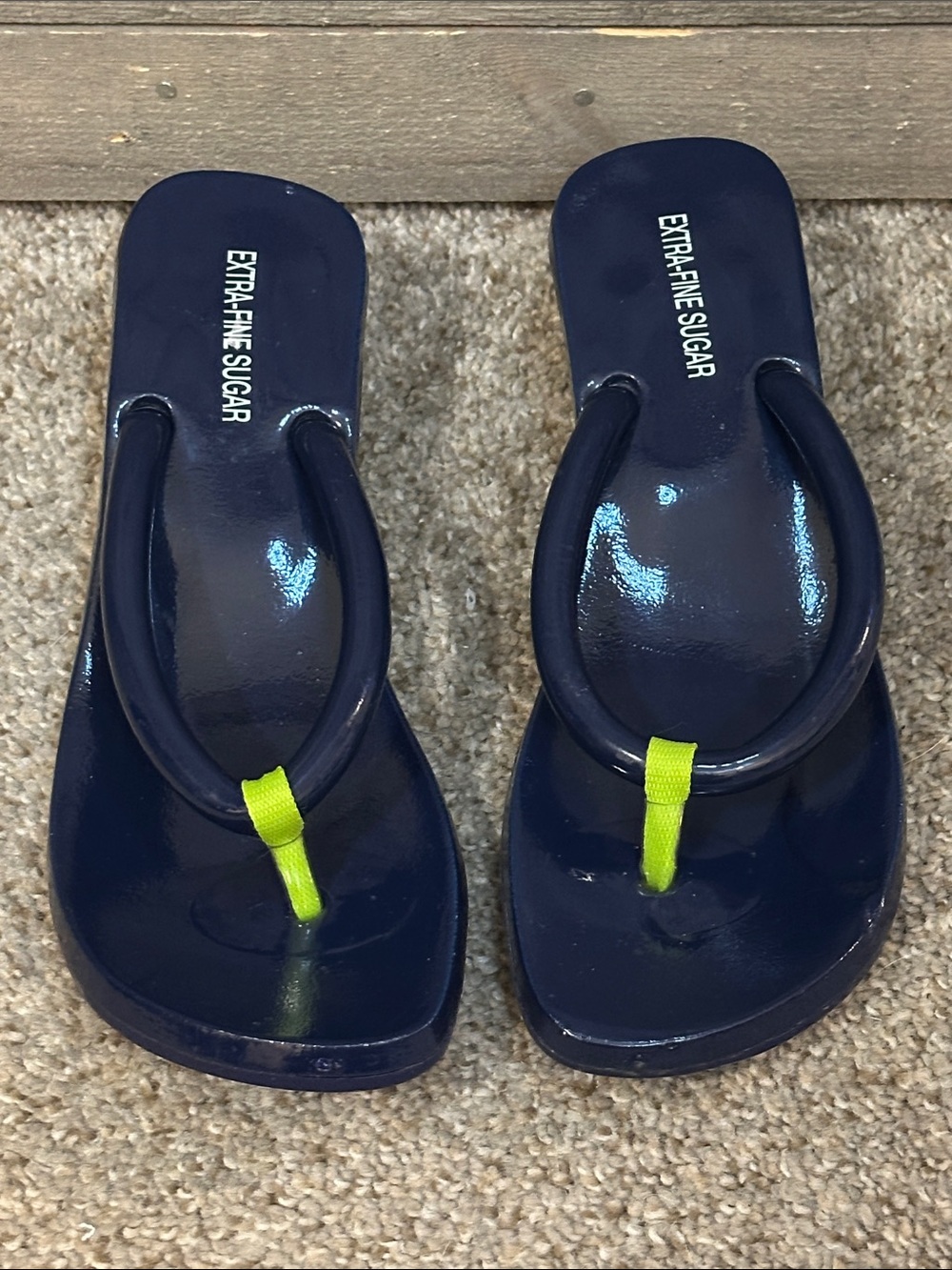 Y2K Extra-Fine Sugar Navy Blue Floatie Kitten Heel Thong Flip Flop Sandal Size 9